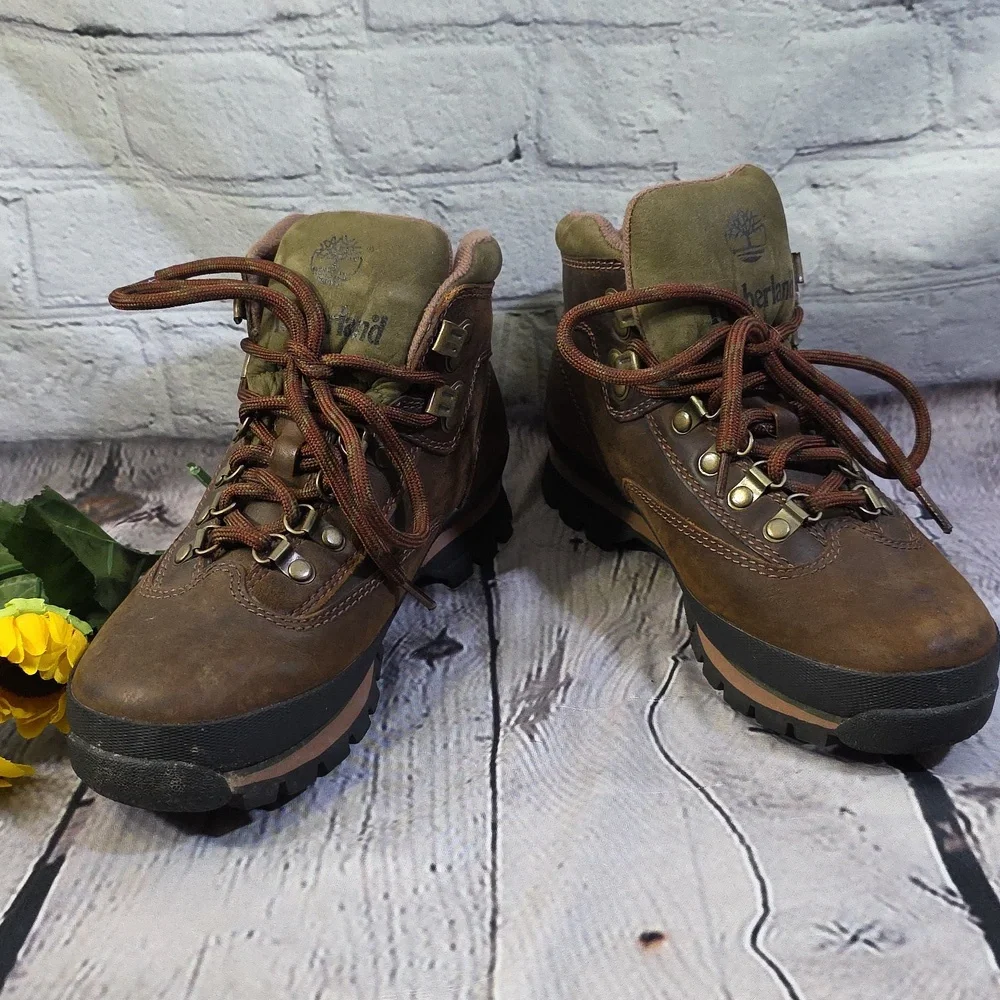Timberland Euro Hiker Women's Boots Olive and Brown Sz 7 - Picture 6 of 13